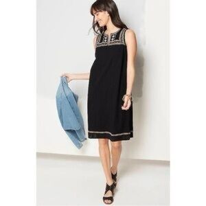 J. Jill Black Sleeveless Midi Dress Womens L Cotton Embroidered Pockets Bohochic